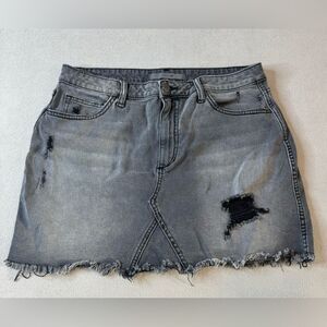 Joe's Jeans Mini Skirt Womens Size 31 Washed Black Destroyed Denim Frayed Hem